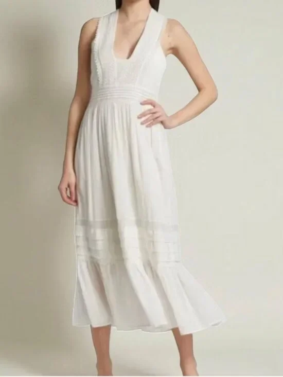 Magaschoni Lulu White Cotton Maxi Dress Women's Sz 6 - Picture 1 of 9
